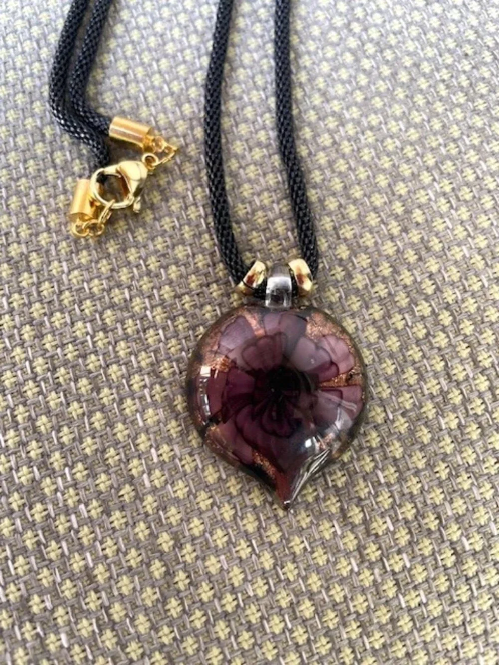 Murano Glass Heart Pendant Necklace 24 Gold accents - Picture 2 of 5
